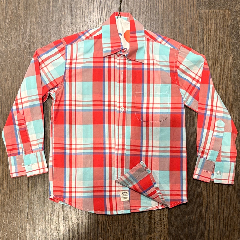 Appaman Red and Light Blue Plaid Kids Button Down Shirt - Size 4 - Worn ONCE!